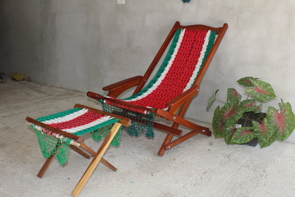 Silla Hamaca Yucateca Mecedora con Banco Artesanal Diseño de Fruta Sandia
