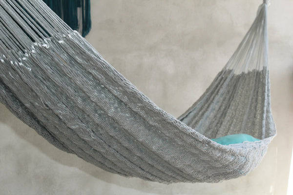 Hamaca Para Exterior Artesanal Hilo Nylon Grueso Gris